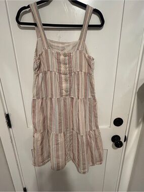 Madewell Button-Back Tiered Dress in Textural Rainbow Stripe size 4